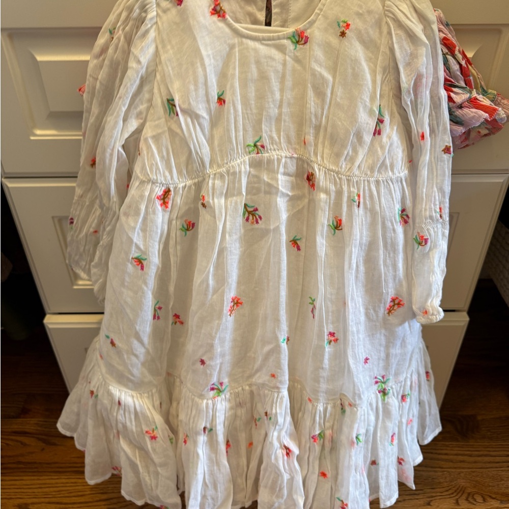 Cream Ruffled Tiered Sundress with Bishop Sleeves